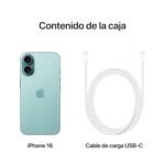 Apple iPhone 16 128 GB Turquesa + Funda de Silicona con MagSafe Negro Ma boutique