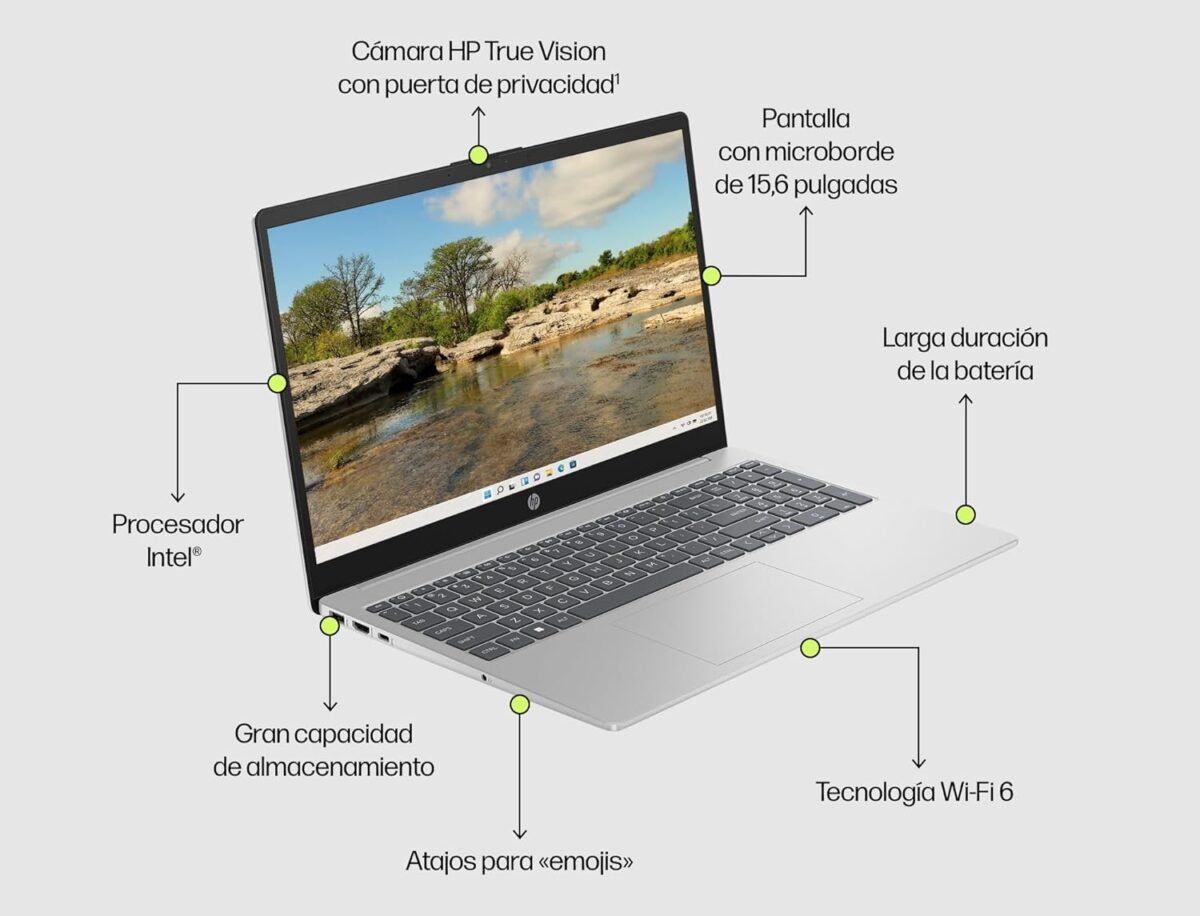 HP 15 fd1011ns Ordenador portátil de 156 FHD Intel Ultra 7 155H 32GB RAM 1TB SSD Intel Iris Xe Graphics Windows 11 Plata y Azul Teclado QWERTY Español Ma boutique